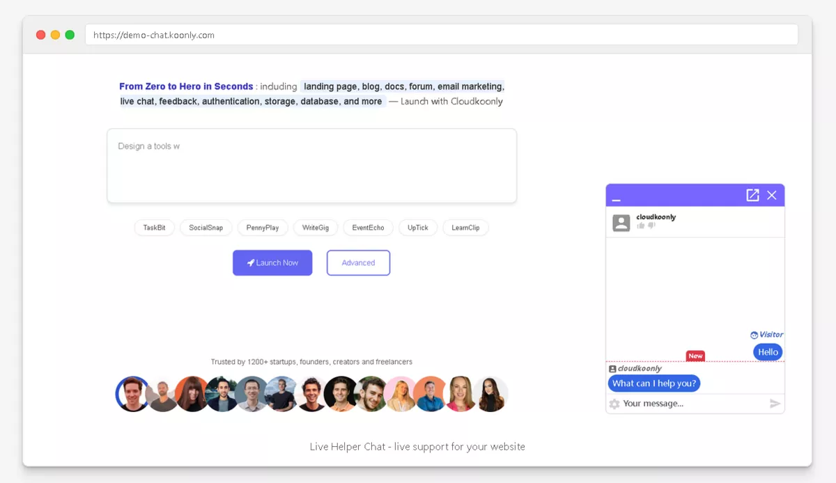 LiveHelperChat interface showing live conversation